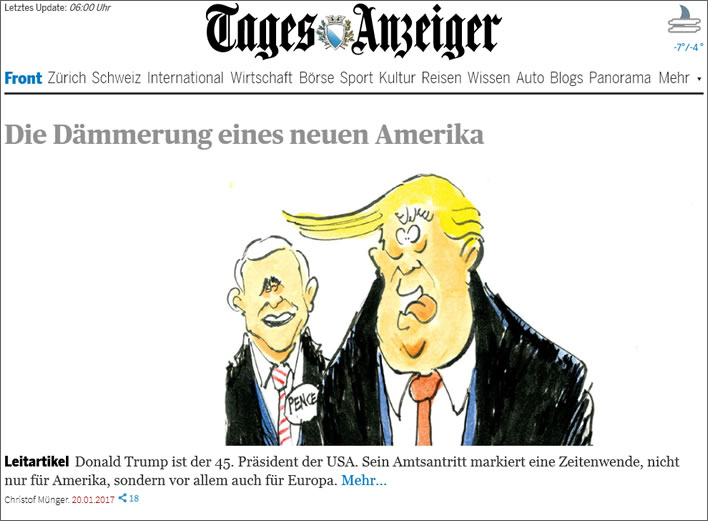 Zürich Tages-Anzeiger, screenshot front page 21.07.2017